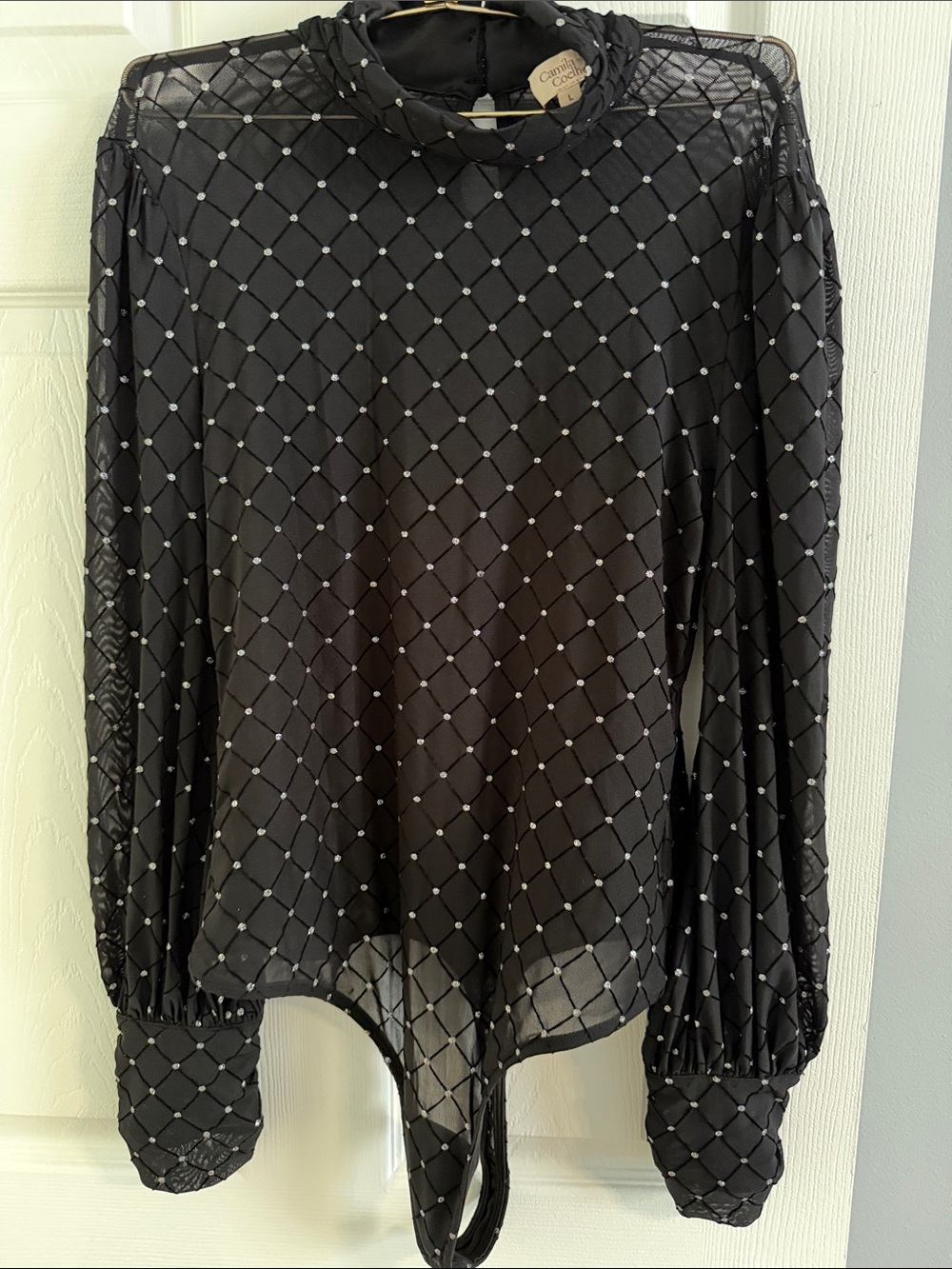 Camila Coelho Collection Mara Bodysuit in Black and Silver - size Large